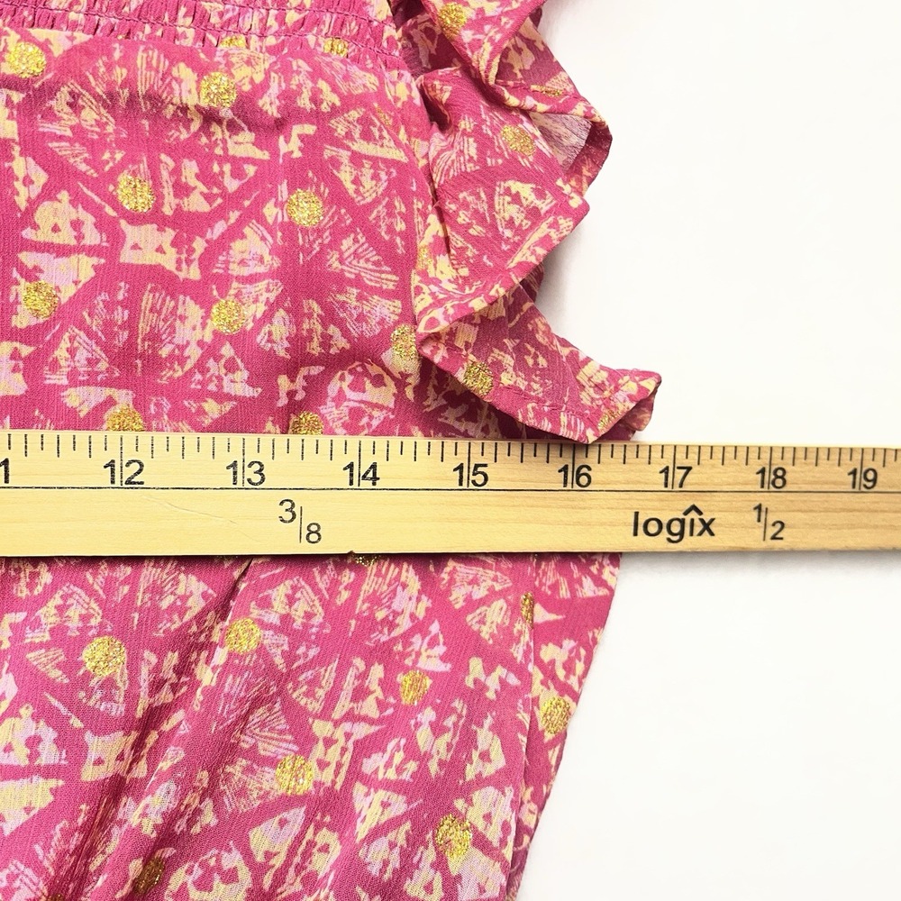 AQUA Smocked Ruffle Mini Dress Womens Small Pink Gold Smock Neck - Picture 3 of 10